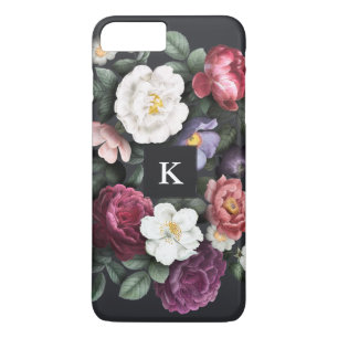 Case-Mate iPhone Case Fleurs foncées sur fond noir   Monogramme