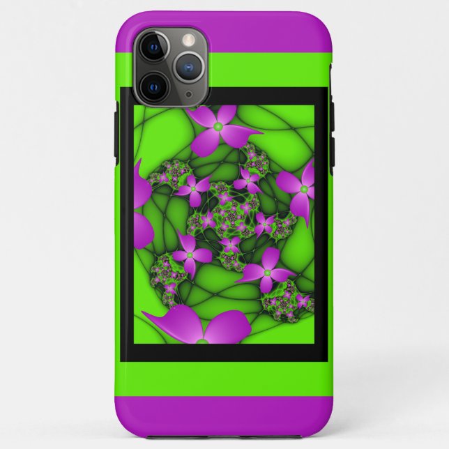 Coques Case-Mate iPhone Fleurs fractales abstraites modernes néon rose ver (Dos)
