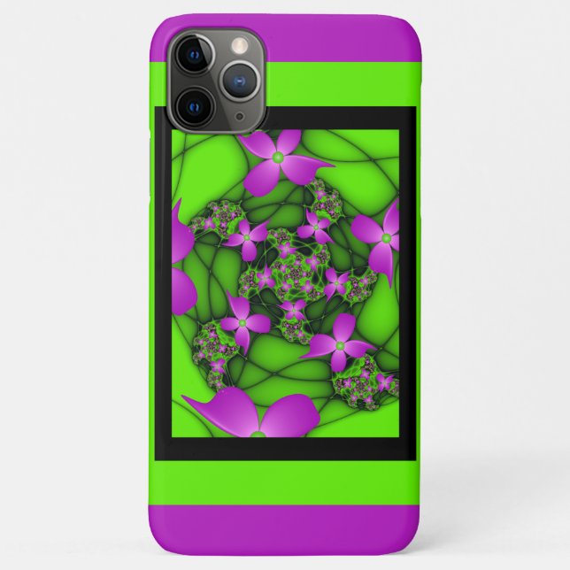Coques Case-Mate iPhone Fleurs fractales abstraites modernes néon rose ver (Dos)