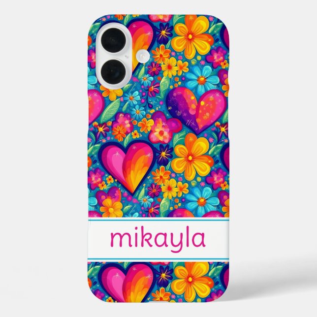 Coques Case-Mate iPhone Fleurs Hippies Groovy Rétro Cœurs Personnalisés (Verso)