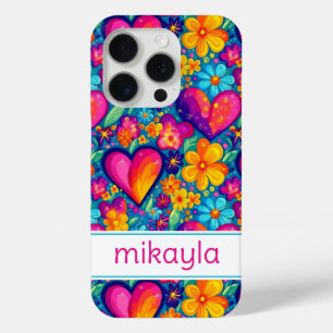 Coque Case-Mate iPhone Fleurs Hippies Rétro Groovy Cœurs Personnalisés