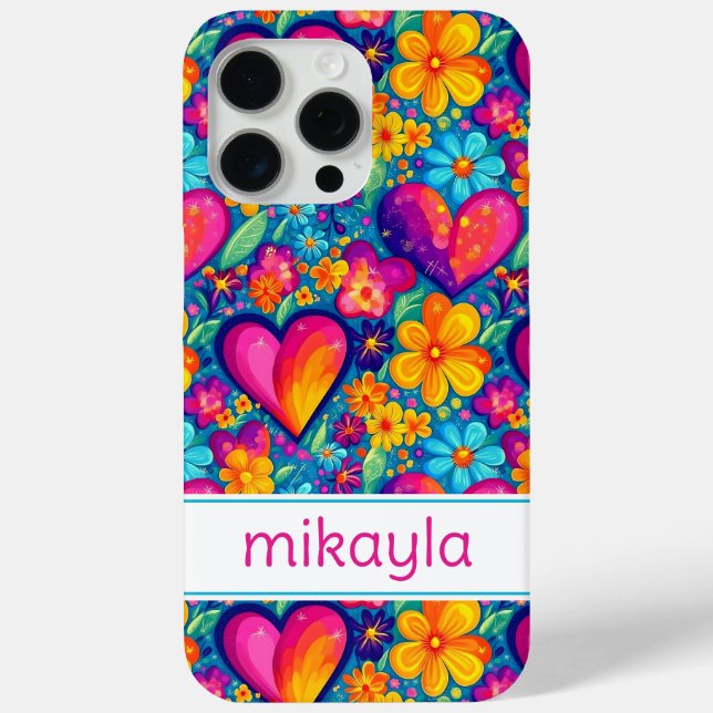 Coques Case-Mate iPhone Fleurs Hippies Rétro Groovy Cœurs Personnalisés (Verso)