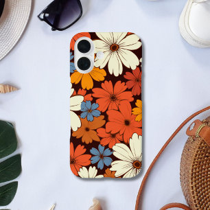 Coque Pour iPhone 16 Fleurs Hippies Retro Groovy Rouge Bleu Blanc Jaune