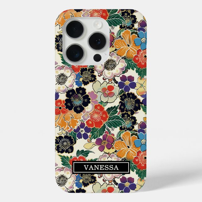 Coques Case-Mate iPhone Fleurs Japonaises Colorées Monogrammées (Verso)