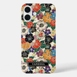 Coque Pour iPhone 16 Plus Fleurs Japonaises Colorées Monogrammées