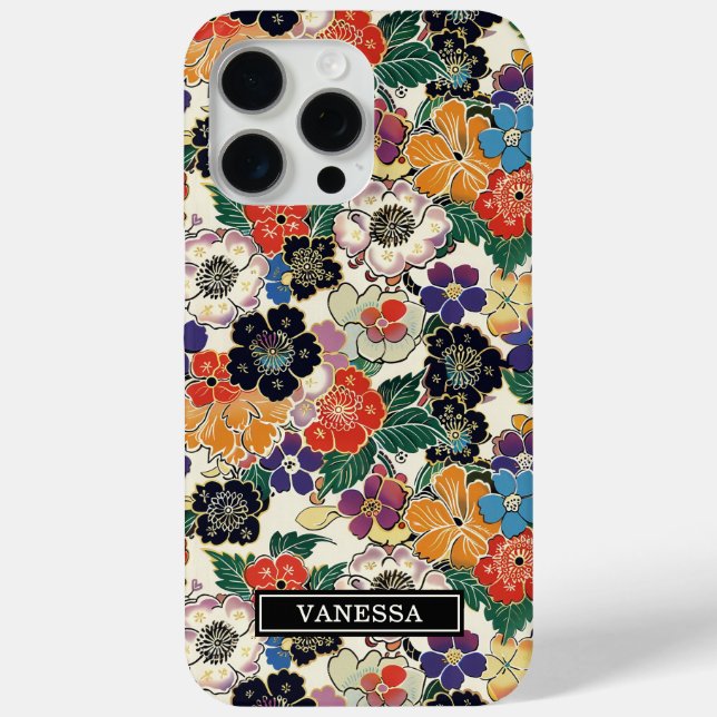 Coques Case-Mate iPhone Fleurs Japonaises Colorées Monogrammées (Verso)