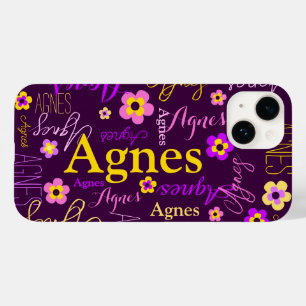 Coque Case-Mate iPhone Fleurs jaune rose violet et nom Agnes