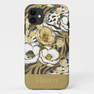 Case-Mate iPhone Case Fleurs jaunes, blanches sur un tigre arrière - pla