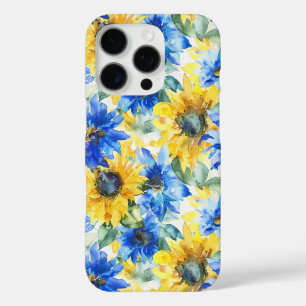 Coque iPhone 16 Pro Fleurs Jaunes Bleues Anniversaire