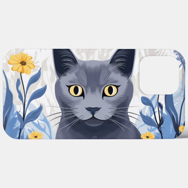 Coques Case-Mate iPhone Fleurs Jaunes Chat Bleu Russe (Verso (horizontal))