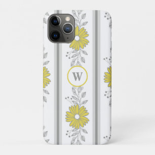 Case-Mate iPhone Case Fleurs jaunes et grises avec monogramme 