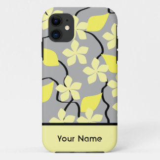 Coques Pour iPhone Fleurs jaunes et grises. Motif floral. Coutume