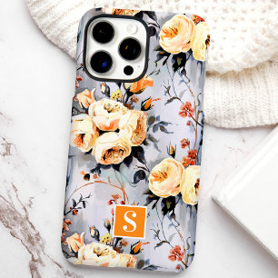 Coque iPhone 16 Pro Max Fleurs jaunes et orange avec monogramme