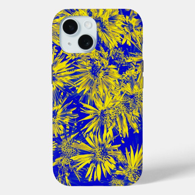 Coques Case-Mate iPhone Fleurs jaunes sur fond bleu (Verso)