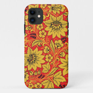 Case-Mate iPhone Case Fleurs jaunes sur la caisse rouge de l'iphone 5/5S