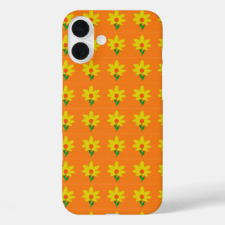 Coque Pour iPhone 16 Plus Fleurs jaunes sur orange