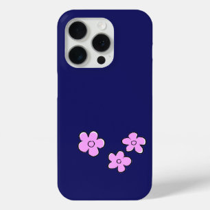 Coque Case-Mate iPhone Fleurs joyeuses - rose sur bleu foncé