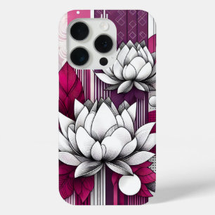 Coque Case-Mate iPhone Fleurs Lotus en Magenta noir & blanc