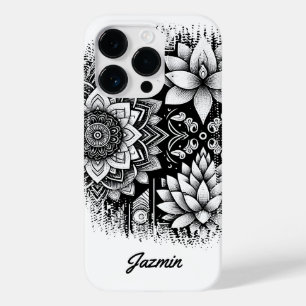 Coque Case-Mate iPhone Fleurs Lotus et Mandalas en noir et blanc
