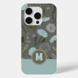Coque Case-Mate iPhone Fleurs lunaires Monogrammes Gris Bleu Dandelion