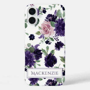 Coque Pour iPhone 16 Plus Fleurs luxuriantes   Monogramme Motif violet et ro