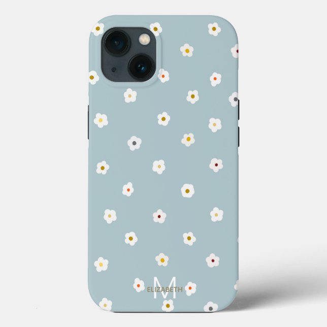 Coques Case-Mate iPhone Fleurs marguerites blanches des années 70 Boho Blu (Verso)