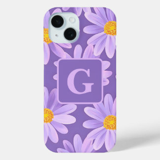 Coque Case-Mate iPhone fleurs marguerites violettes monogramme personnali