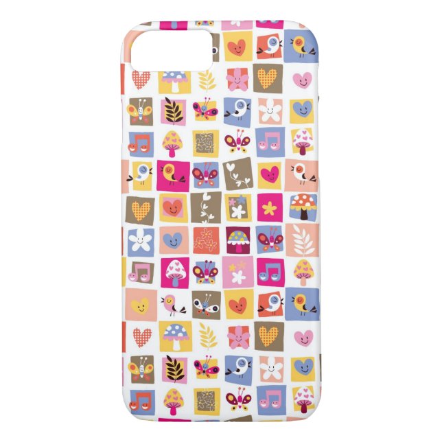 Coques Case-Mate iPhone fleurs mignonnes, oiseaux, motif de carrés de (Dos)
