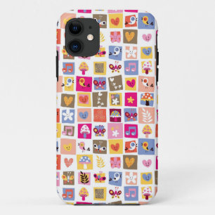 Case-Mate iPhone Case fleurs mignonnes, oiseaux, motif de carrés de