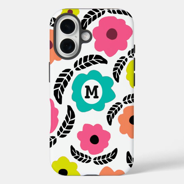 Coques Case-Mate iPhone Fleurs modernes lumineuses et monogramme de feuill (Verso)