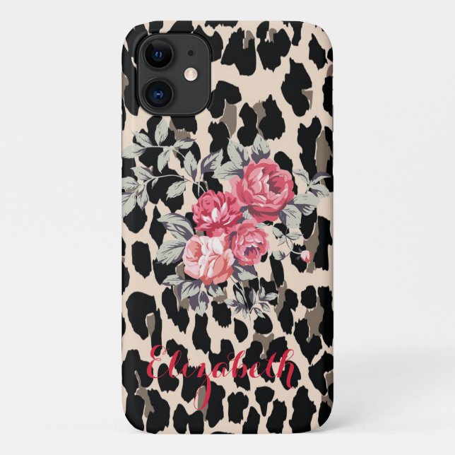 Coques Case-Mate iPhone Fleurs modernes sur Empreinte de léopard (Dos)
