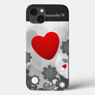 Coques Pour iPhone Fleurs noires/blanches/grises mignonnes avec grand