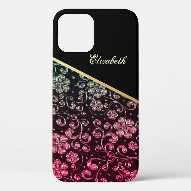 Coques Case-Mate iPhone Fleurs noires dorées tendance personnalisées (Verso)