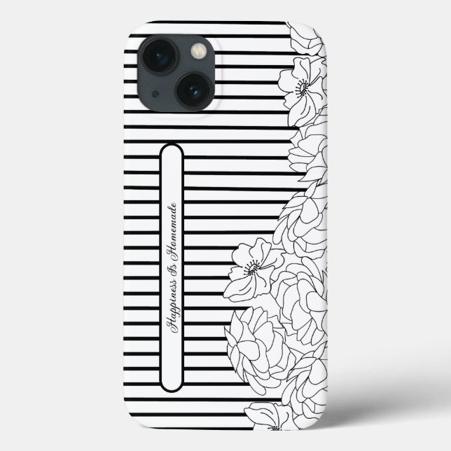 Coques Case-Mate iPhone Fleurs noires et blanches avec bandes (Verso)