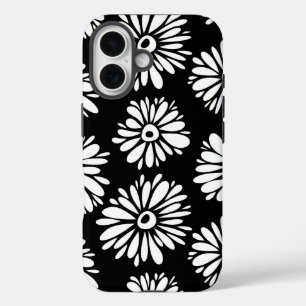 Coque Pour iPhone 16 Fleurs noires et blanches funky