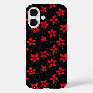 Coque Pour iPhone 16 Fleurs noires rouges classiques