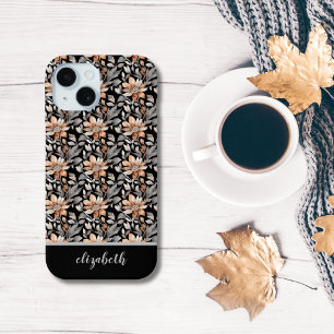Coque Case-Mate iPhone Fleurs orange brûlé rouille noir gris Monogramme
