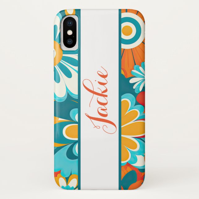 Coques Case-Mate iPhone Fleurs orange et vert rétro des années 70 (Dos)