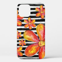 Fleurs orange sur bandes noires