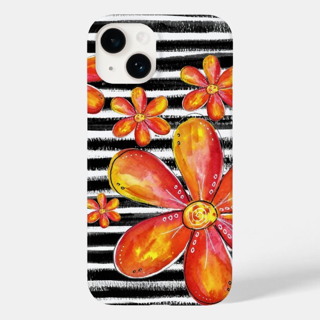 Coques Case-Mate iPhone Fleurs orange sur bandes noires (Verso)