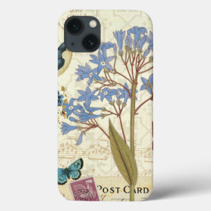 iPhone 13 Coque Fleurs, papillons, et collage d'oiseau