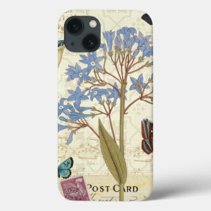 Etui iPhone 13 Fleurs, papillons et collage d'oiseaux
