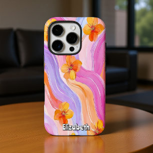 Coque iPhone 16 Pro Fleurs pastel à fleurs orange