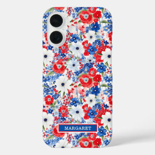 Coque Pour iPhone 16 Fleurs Patriotiques Monogrammées