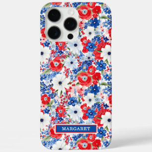 Coque iPhone 16 Pro Max Fleurs Patriotiques Monogrammées