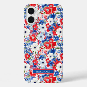 Coque Pour iPhone 16 Plus Fleurs Patriotiques Monogrammées