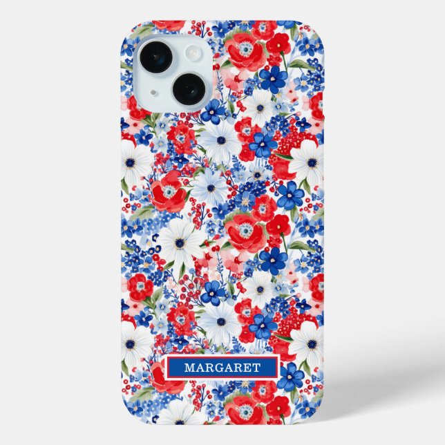 Coques Case-Mate iPhone Fleurs Patriotiques Monogrammées (Verso)