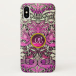 COQUE Case-Mate POUR iPhone FLEURS, PEACOCKS ET DRAGONS GEM STONE MONOGRAM<br><div class="desc">Design floral coloré,  élégant et classique avec des tourbillons,  paon,  oiseaux et figurines de dragon en rose,  noir blanc fuchsia violet violet couleurs sont élaborés à partir de tissu vintage avec un gemme améthyste 3D brillant.</div>