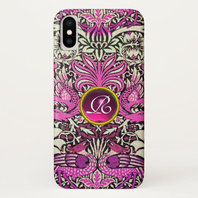 COQUES Case-Mate iPhone FLEURS, PEACOCKS ET DRAGONS GEM STONE MONOGRAM (Dos)