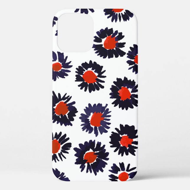 Coques Case-Mate iPhone Fleurs peintes à la main, motif rouge et bleu. (Verso)